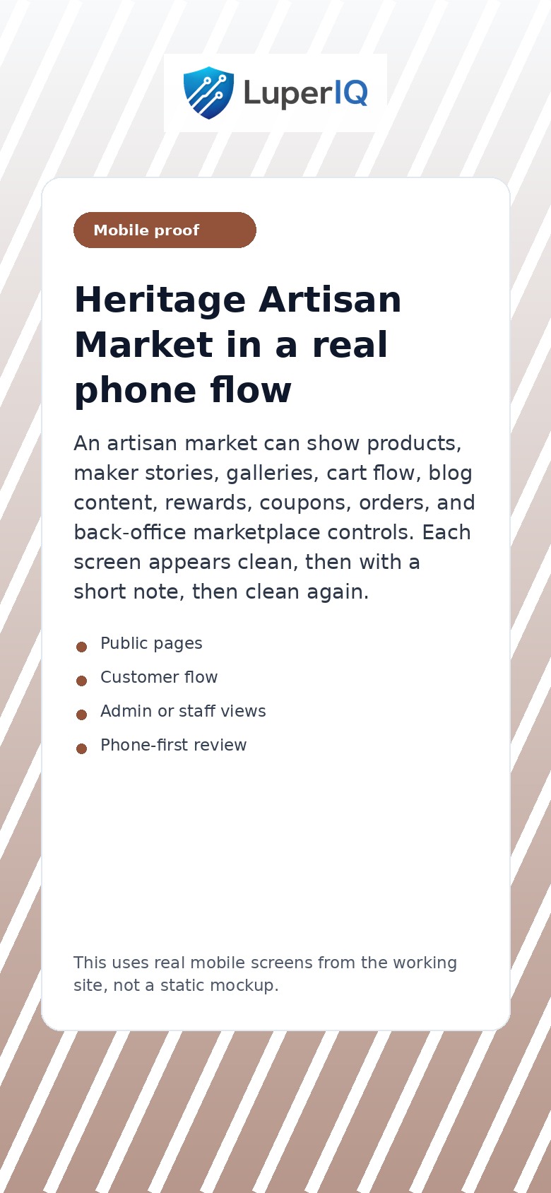 Mobile Artisan Market workflow walkthrough preview